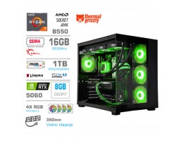 Računalnik MEGA MT S5 R7-5700X/RTX5060/16GB/1TB/750W/Brez OS/črna RGB + Estetski napajalni kabli [Zelena / Črna]