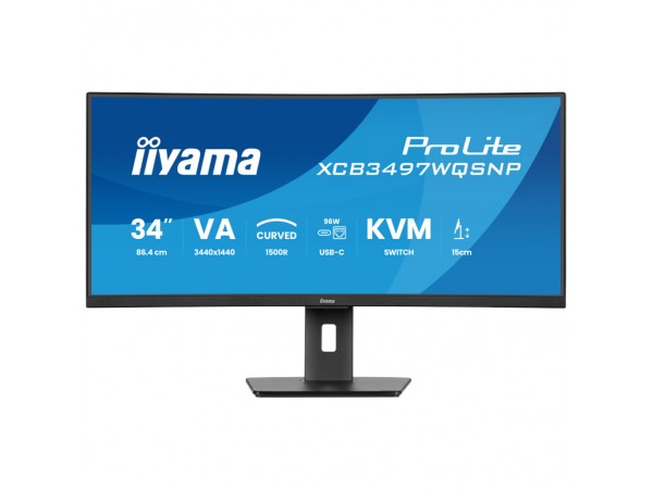 Monitor Iiyama 86,4 cm (34,0") XCB3497WQSNP-B1 3440x1440 Curved 120Hz VA 0,4ms 2xHDMI DisplayPort USB-C 95W 2xUSB3.2 2xUSB-C-Out HAS Zvočniki 2x5W  sRGB99% AdaptiveSync RJ45 KVM ProLite