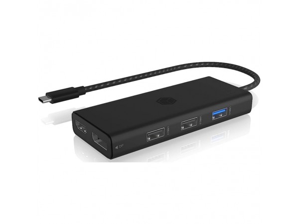 Priklopna postaja USB-C => Icy Box 2xHDMI 1XDisplayport 2xUSB2.0 1xUSB3.2 USB-C 100W čitalec kartic SD/microSD (IB-DK4011-CPD)