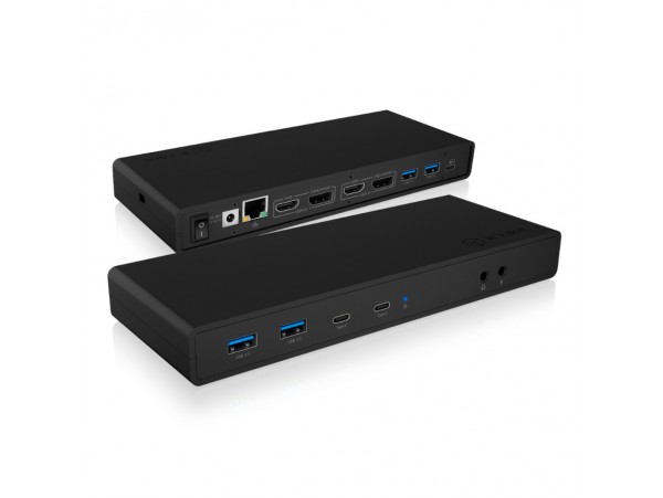 Priklopna postaja USB-C => 4x USB 3.0 2x USB-C ETH LAN 2x HDMI 2x DisplayPort Cardreader Audio ICYBOX + 100W napajlnik priložen