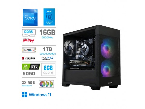 Računalnik MEGA MT S7X i5-12400F/RTX5050/16GB/1TB-4.0/750W/Win11Home/črna RGB