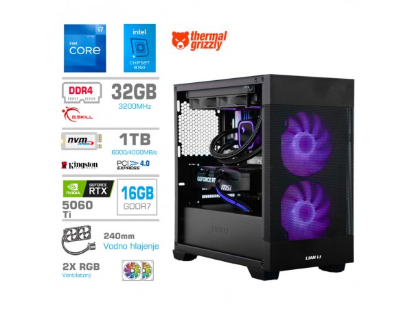 Računalnik MEGA MT S7X i7-12700K/RTX5060Ti-16GB/32GB/1TB-4.0/750W/Brez OS/črna RGB + Estetski napajalni kabli [Vijolična / Črna)