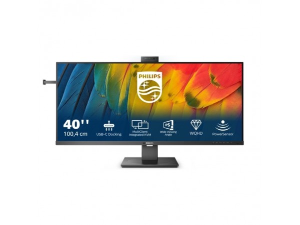 Monitor Philips 101,6 cm (40) 40B1U5601H 3440x1440 120Hz IPS 4ms HDMI DisplayPort 2xUSB-C 100W DP-Out 4xUSB3.2 HAS Kamera Zvočniki  3H sRGB121% KVM RJ45 HDR10 Serija 5000 Kamera