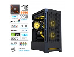 Računalnik MEGA MT S8 R7-9700X/RTX5070/32GB-DDR5/1TB/750W/Brez OS/črna RGB + Estetski napajalni kabli [Rumena / Črna]