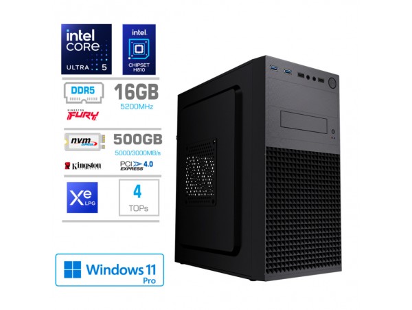 Računalnik MEGA MT S4 Ultra 5 225/Intel grafika/16GB-DDR5/500GB/450W/Win11Pro