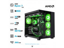 Računalnik MEGA MT S5 R7-7800X3D/RX9070 XT/32GB-DDR5/1TB/750W/Brez OS/črna RGB + Estetski napajalni kabli [Zelena / Črna]