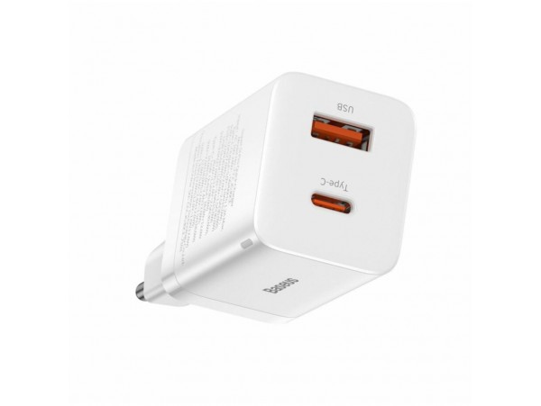 Hišni polnilec 100-240V => 1x USB-A (ž) 1x USB-C 30W za mobilni telefon ali tablični računalnik Baseus Super Si Pro PD3 + QC3 - bel (CCSUPP-E02)