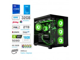 Računalnik MEGA MT S5 i9-14900KF/RTX5080/32GB-DDR5/2TB/1050W/Brez OS/črna RGB + Estetski napajalni kabli [Zelena / Črna]
