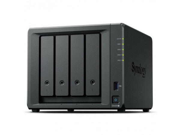 NAS ohišje Synology DS425+ 4x 3,5''SATA HDD 2x M.2 NVMe Intel Celeron J4125 4-core (4-thread) 2.0 GHz 2GB DDR4 non-ECC 1x RJ-45 1GbE 1x RJ-45 2.5 GbE 2x USB 3.2 Gen1
