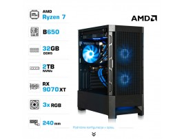 Računalnik MEGA MT S8 R7-7700X/RX9070 XT/32GB-DDR5/2TB-4.0/750W/Brez OS/črna RGB + Estetski napajalni kabli [Modra / Črna]