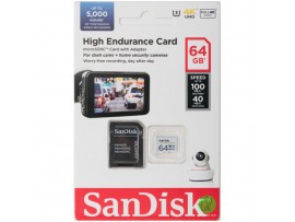 Spominska kartica microSDXC 64GB Sandisk High Endurance 100MB/s/40MB/s U3 V30 UHS-I +adapter (SDSQQNR-064G-GN6IA)