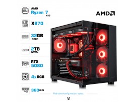Računalnik MEGA MT S5 R7-7800X3D/RTX5080/32GB-DDR5/2TB/1050W/Brez OS/črna RGB + Estetski napajalni kabli [Rdeča / Črna]