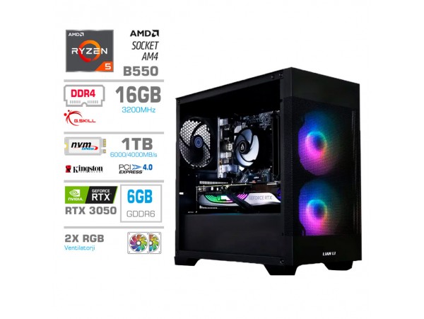 Računalnik MEGA MT S7X R5-5500/RTX3050/16GB/1TB-4.0/750W/Brez OS/črna RGB