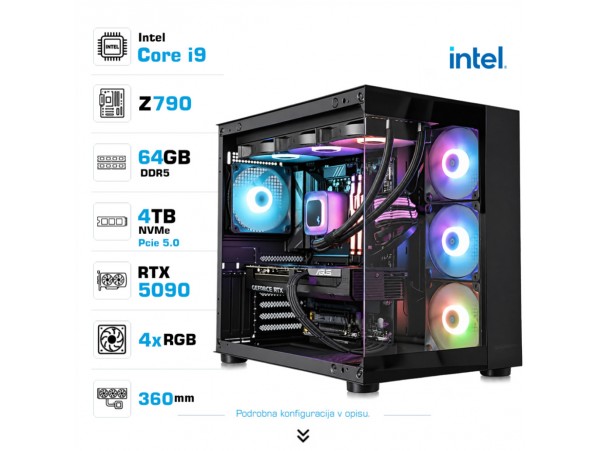 Računalnik MEGA MT S5 i9-14900K/RTX5090/64GB-DDR5/4TB/1050W/Brez OS/črna RGB