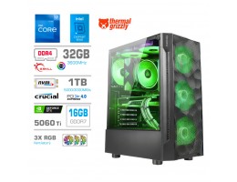 Računalnik MEGA MT S7 i7-12700KF/RTX5060Ti-16GB/32GB/1TB/750W/Brez OS RGB + Estetski napajalni kabli [Zelena / Črna]