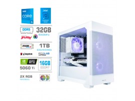 Računalnik MEGA MT S7X i5-14400F/RTX5060Ti-16GB/32GB-DDR5/1TB-4.0/750W/Brez OS/bela RGB + Estetski napajalni kabli [Bela]
