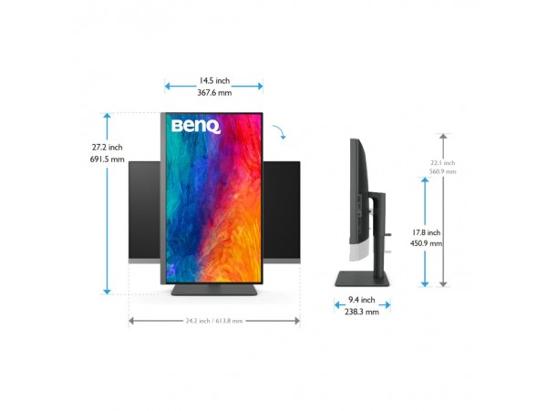 Monitor BenQ 68,6 cm (27,0") PD2706U 3840x2160 IPS 5ms HDMI DisplayPort USB-C 90W 2xUSB3.2 Pivot  DCI-P3-95% HDR400 DesignVue