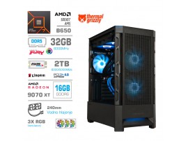 Računalnik MEGA MT S8 R7-7700X/RX9070 XT/32GB-DDR5/2TB-4.0/750W/Brez OS/črna RGB + Estetski napajalni kabli [Modra / Črna]