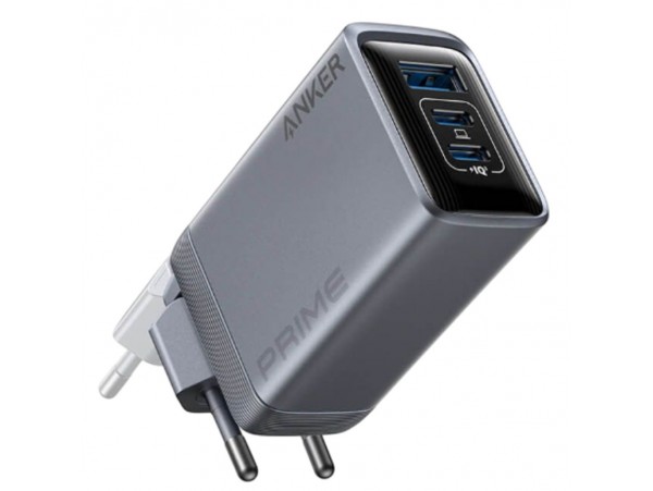 Hišni polnilec 100-240V => 1x USB-A (ž) 2x USB-C 100W za mobilni telefon ali tablični računalnik Anker Primer GaN črn (A2688341)