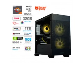 Računalnik MEGA MT S7X R7-5700X/RTX5060Ti-16GB/32GB/1TB-4.0/750W/Brez OS/črna RGB + Estetski napajalni kabli [Svetlo modra / Črna]