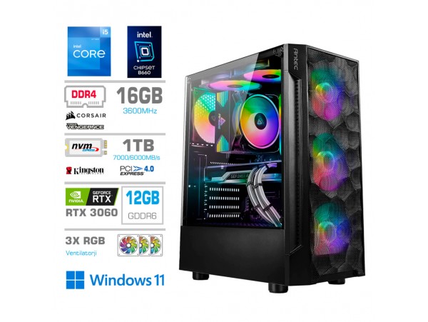 Računalnik MEGA TWR S7 i5-12400F/RTX3060/16GB/1TB-4.0/750W/Win11Home