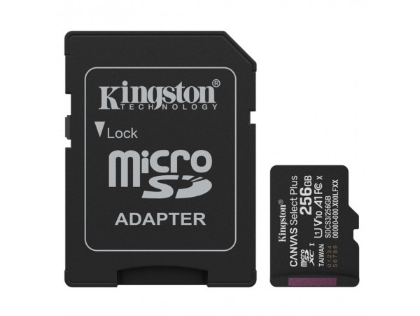 Spominska kartica microSDXC 256GB Kingston Canvas Select Plus 150MB/s/85MB/s U1 V10 UHS-I A2 +adapter (SDCS3/256GB)