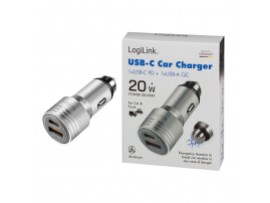 Avto polnilec 12V/24V => 1x USB-C 1x USB-A 20W QC srebrn LogiLink (PA0228A)