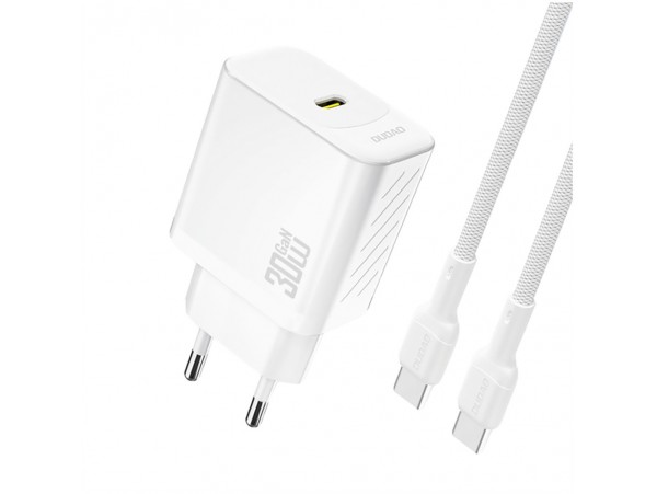 Hišni polnilec 100-240V => 1x USB-C 30W GaN PD s priloženim kablom USB-C bel Dudao (A27PCEU-White)