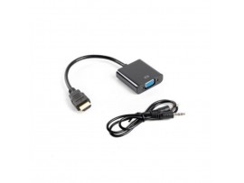 Adapter HDMI (m) => VGA (ž) 0,2m Lanberg + Audio 3,5 črn (AD-0017-BK)