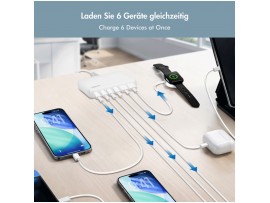 Hišne polnilec 100-240V => 4x USB-C PD 2x USB-A QC 3.0 100W Logilink bel (PA0418)