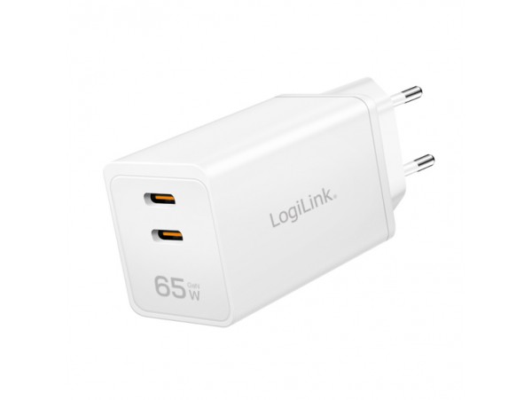 Hišni polnilec 100-240V => 2xUSB-C 65W QC4.0 PD3.0 LogiLink (PA0367)