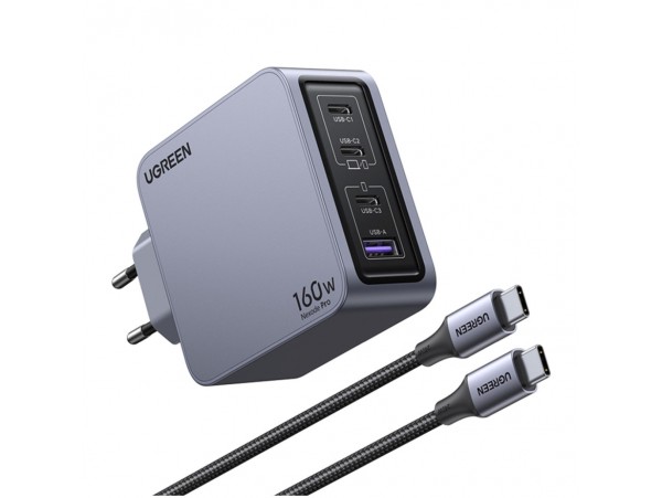 Hišni polnilec Ugreen Nexode Pro 100-240V => 160W 4-Portni GaN USB polnilec s priloženim 1,5m 240W USB-C polnilnim kablom (25877)
