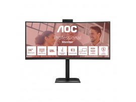 Monitor AOC 86,4 cm (34,0") CU34E4CW 3440x1440 Curved konferenca 120Hz VA 4ms HDMI 2xHDMI DisplayPort 2xUSB-C 90W 4xUSB3.2 HAS Kamera Zvočniki 2x5W  3H sRGB120,6% AdaptiveSync KVM HDR10