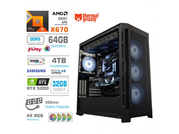 Računalnik MEGA TWR S11 R9-9950X/RTX5090/64GB-DDR5/4TB-4.0/1050W/Brez OS/črna RGB