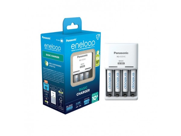 Polnilec za baterije NiMH Panasonic BQ-CC51E in 4 baterije Eneloop AAA