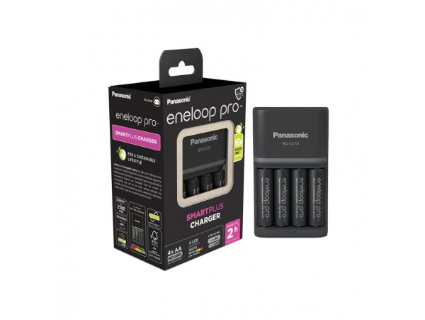 Polnilec za baterije NiMH Panasonic BQ-CC55E in 4 baterije Eneloop Pro AA