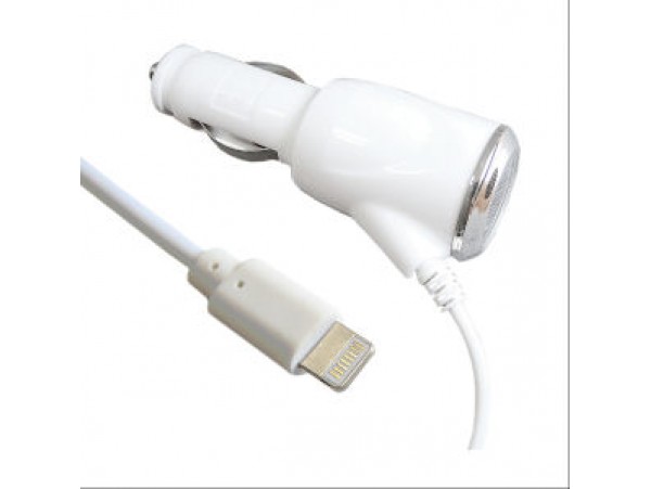 Avtomobilski polnilec za telefone Apple iPhone / iPod, priključek Lightning, bel, 2A