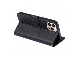 Preklopni etui za Apple iPhone 16 Pro iz umetnega usnja, črna