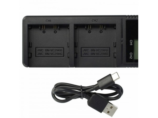 Polnilec za baterijo JVC BN-VC296G / BN-VC298G / BN-VC264G, dvojni, USB-C