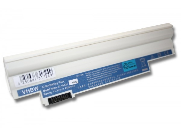 Baterija za Acer Aspire One 522 / 722 / D255 / D255E / D257, bela, 4400 mAh
